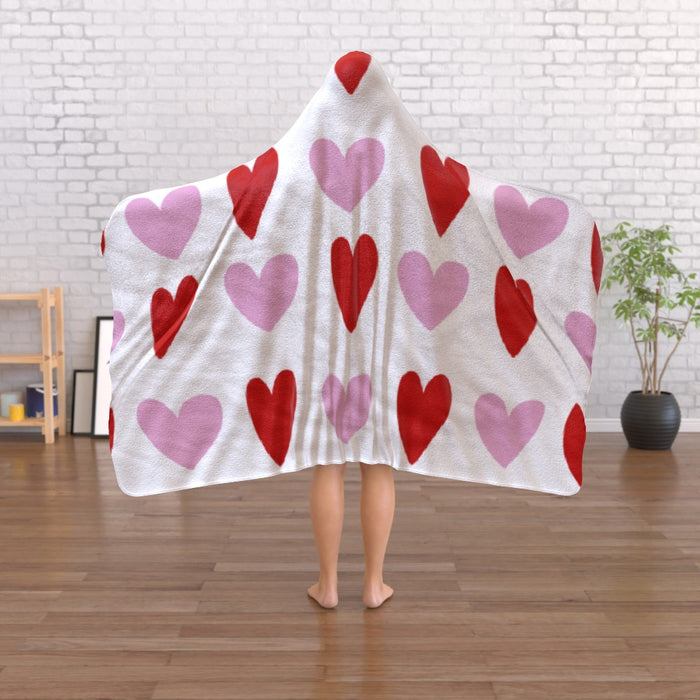 Love Heart Hooded Polar Fleece Blanket